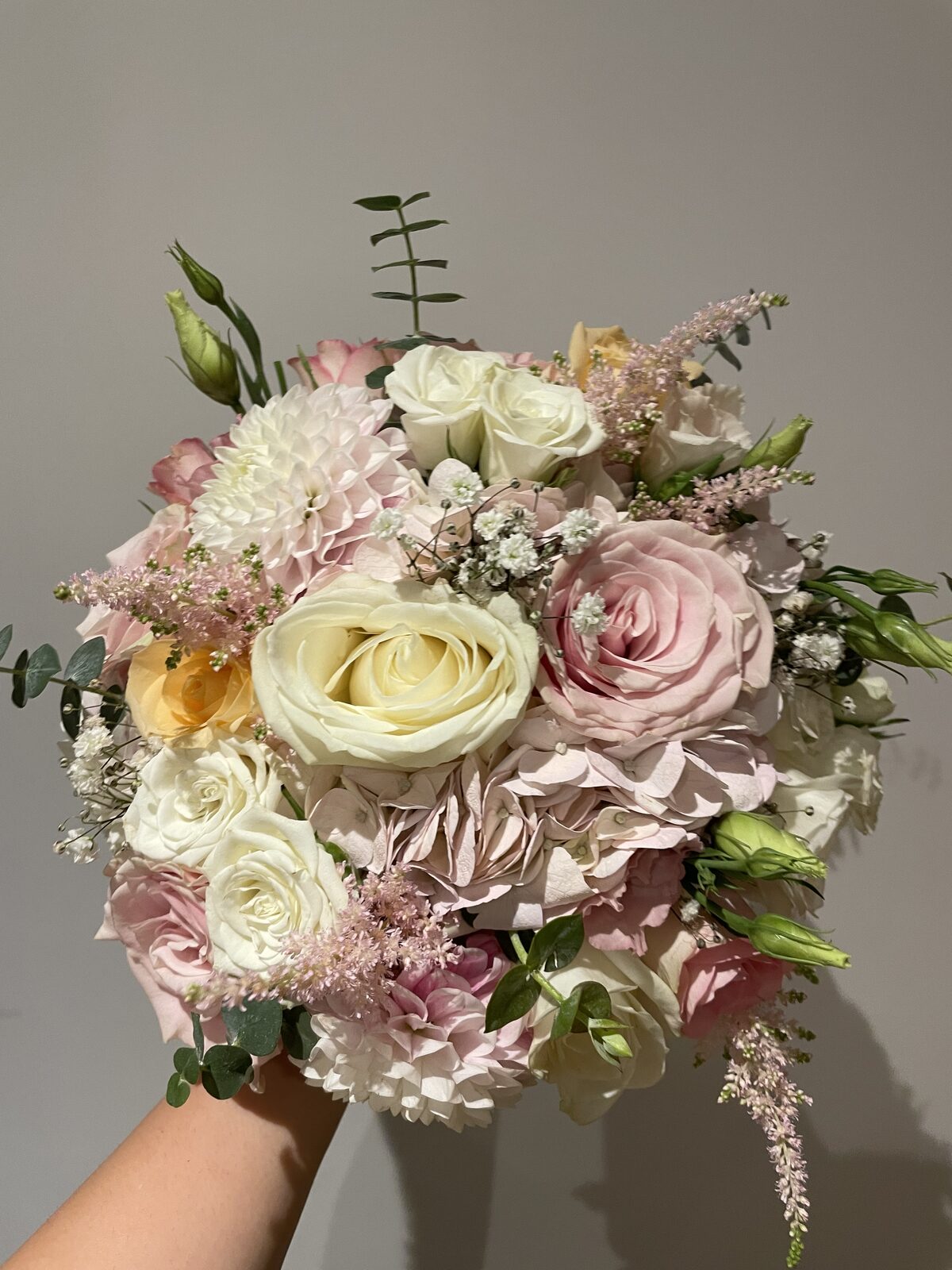 Round blush and cream rose bouquet